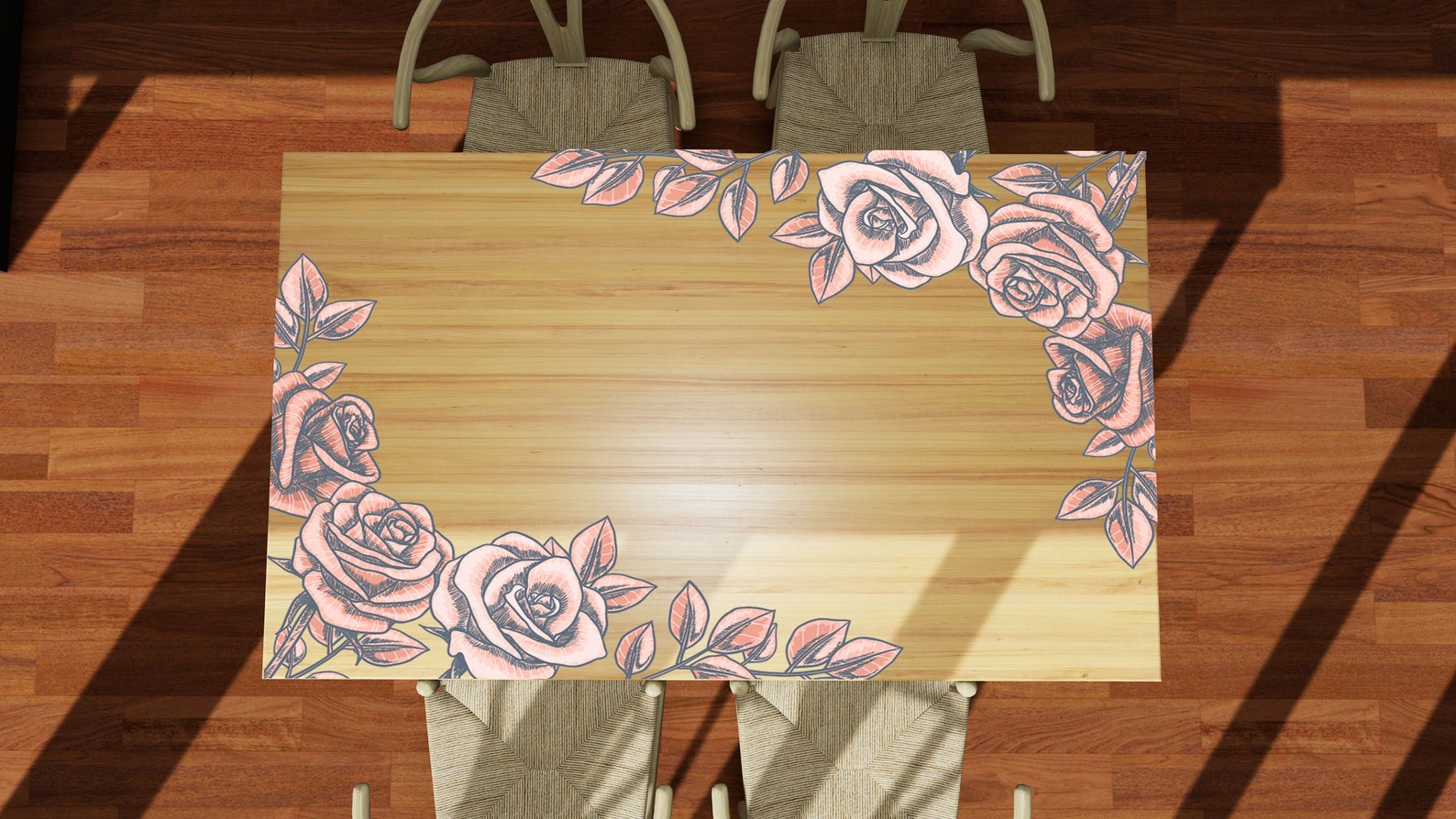 Flower Table Cover Pink Flower Art Custom Table Top Dining Etsy