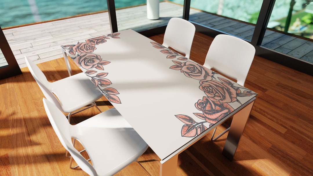 Flower Table Cover Pink Flower Art Custom Table Top Dining Etsy