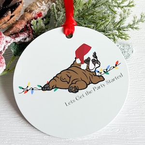 Festive Bulldog Ornament with or without Personalization