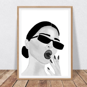 Noir & Blanc Kendall Jenner IDC, Impression numérique, Art mural, Décoration murale, Portrait de célébrité, Impression noir et blanc, Art mural en dortoir, Art tendance