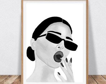 Black & White Kendall Jenner IDC, Digital Print, Wall Art, Wall Decor, Celebrity Portrait, Black and white print, Dorm Wall Art, Trendy Art