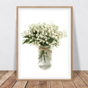 Baby Breath Mason Jar Digital Download Print, Flower Print, Floral Instant Art, Printable Wall Art, Farmhouse Art, Botanical Print, Wall Art