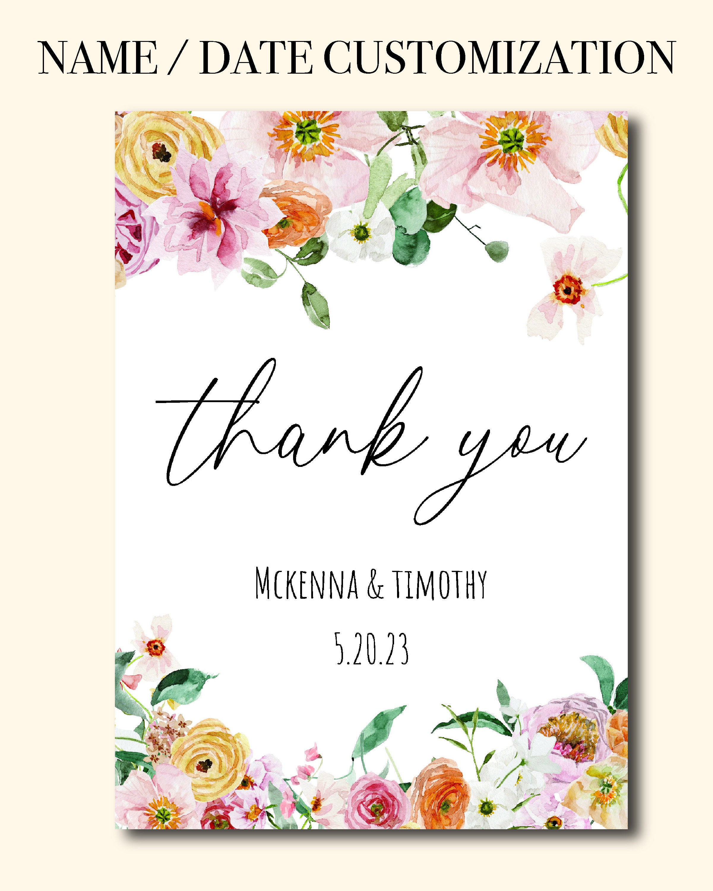 Thank You Card Digital Download Customized Thank You Card - Etsy
