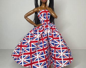 Robe midi bustier imprimée Union Jack, pour poupées échelle 1:6