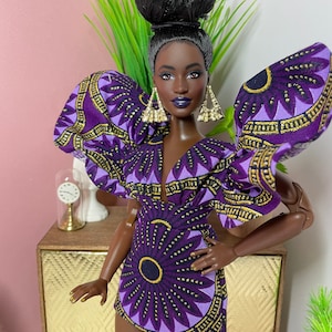Short dress in African wax for 1/6 scale dolls