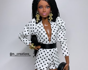 Polka dot printed shorts suit, for 1/6 scale dolls