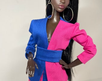 Two-tone blue and pink suit, for 1/6 scale dolls