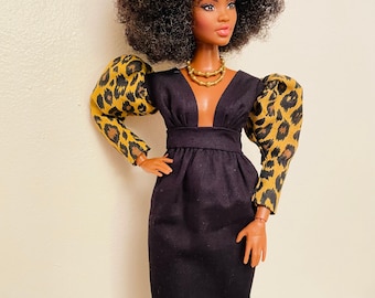 Black and leopard dress for 1/6 scale dolls