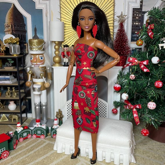 Christmas Printed Bustier Dress, for 1:6 Scale Dolls
