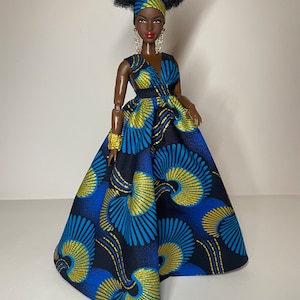Long printed dress, for 1:6 scale dolls