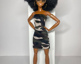 Camouflage print bustier dress for 1:6 scale dolls