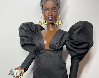 Short black dress for 1/6 scale dolls