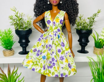 Floral dress for 1:6 scale dolls