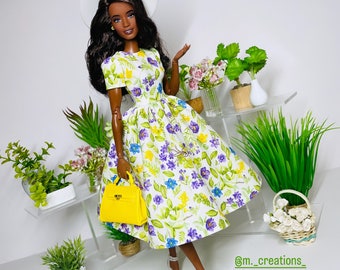 Flower print dress, for 1:6 scale dolls