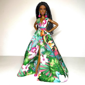 Maillot De Bain Barbie Vintage Fleuri Vert - Pour Poupée 54 Cm - Occasion