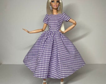 Vichy printed dress, for 1:6 scale dolls