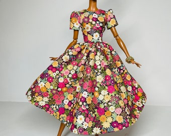 Flower print dress, for 1:6 scale dolls