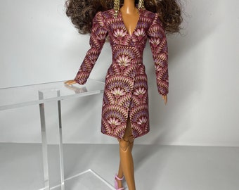 Pink and gold printed jacket dress, for 1/6 scale dolls