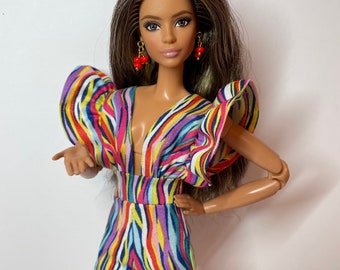 Rainbow print playsuit for 1:6 scale dolls