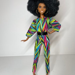 Multicolored printed jumpsuit, for 1:6 scale dolls