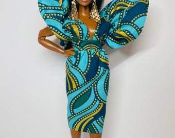 Printed wax dress for 1:6 scale dolls
