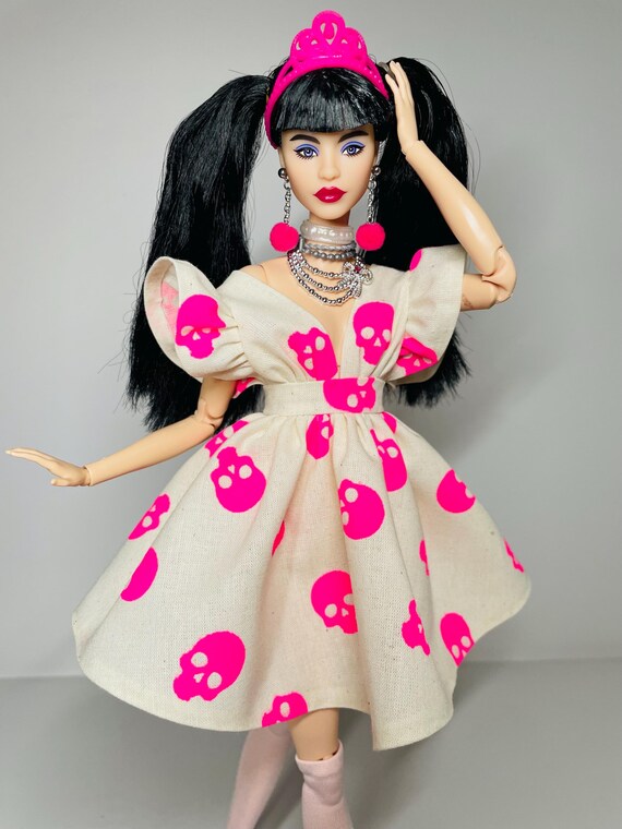 Pink Skulls Printed Dress, for 1:6 Scale Dolls - Etsy