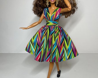 Multicolor printed dress for 1/6 scale dolls