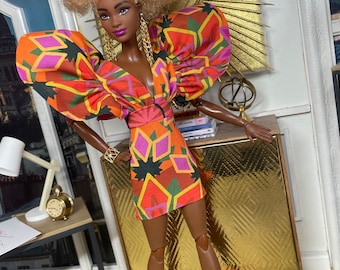Printed dress for 1:6 scale dolls