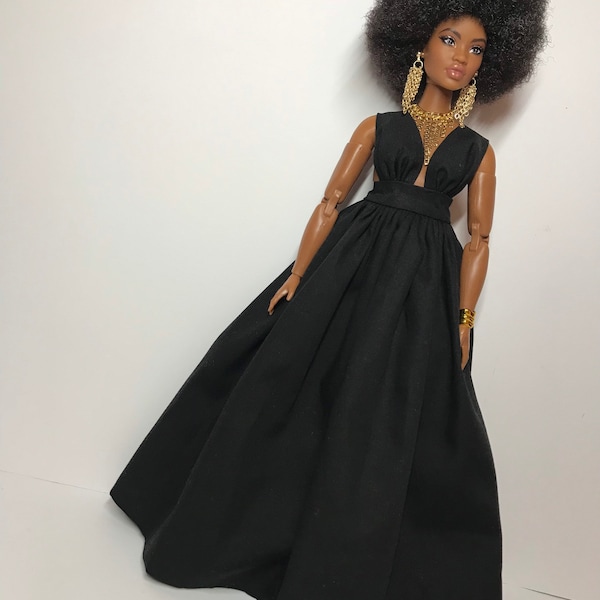 Long black dress for 1/6 scale dolls