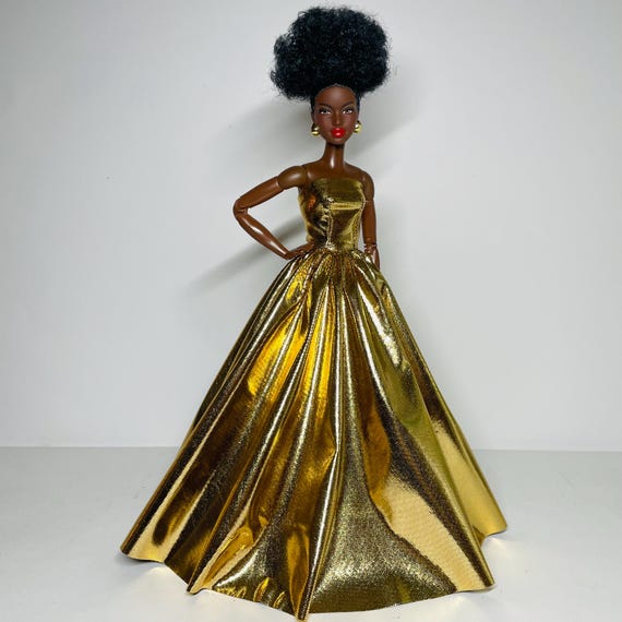 Long Strapless Dress in Gold Lam, for 1:6 Scale Dolls - Etsy
