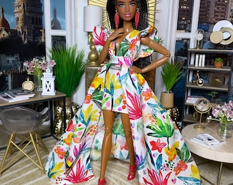 Tropical Flowers Printed Dress for 1:6 Scale Dolls