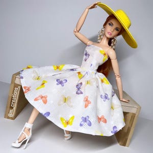 Butterflies printed strapless midi dress, for 1:6 scale dolls