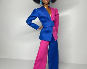 Two-tone blue and pink suit, for 1/6 scale dolls