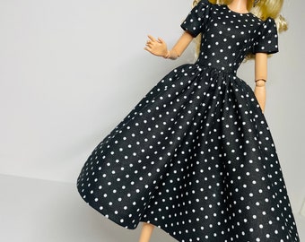 Black Midi Dress With White Polka Dots, for 1:6 Scale Dolls - Etsy Black Midi Dress With White Polka Dots, for 1:6 Scale Dolls - Etsy