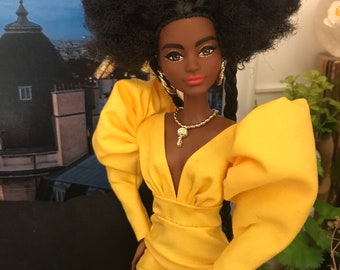 Short yellow dress for 1/6 scale dolls