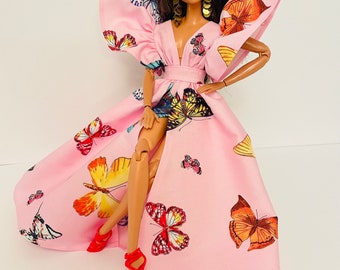 Butterflies printed dress, for 1:6 scale dolls
