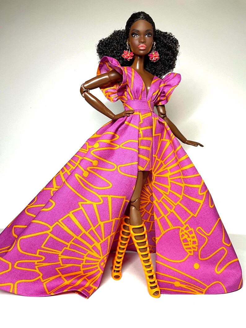 Pink dress with orange print, for 1:6 scale dolls image 6