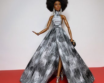 Black and white printed dress, for 1/6 scale dolls