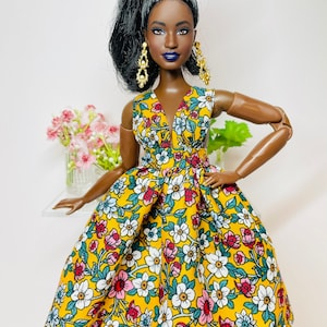 Floral printed dress for 1:6 scale dolls