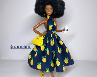 Pineapple print dress for 1/6 scale dolls