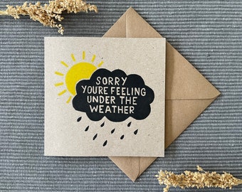 Get Well Soon Card: Handmade Linocut Weather Card