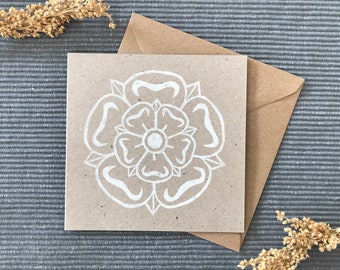 Yorkshire Rose Lino Print Card: Handmade Blank Note Card