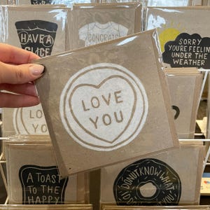Love you Sweet Lino Print Card UK, Hand printed Valentines card, Anniversary card, Love, Friendship, Humour, Card for Him, Card for Her
