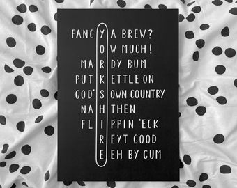 Yorkshire Acrostic Poem Print: Northern Dialect Wall Art