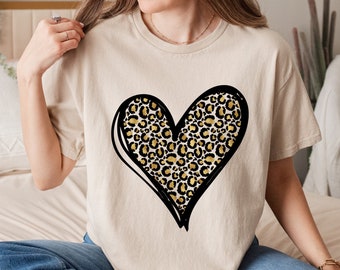 Leopard Heart Shirt, Heart Shirt, Love Shirt, Leopard Print Shirt, Retro Leopard Shirt, Leopard Print Shirt, Leopard Design For Women Shirt