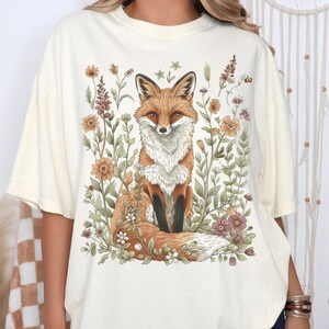 Chemise renard fleurs sauvages Comfort Colors®, chemise cottage, T-shirt Forestcore, chemise pour amoureux des animaux, t-shirt fantaisiste, esthétique vintage, t-shirt bohème