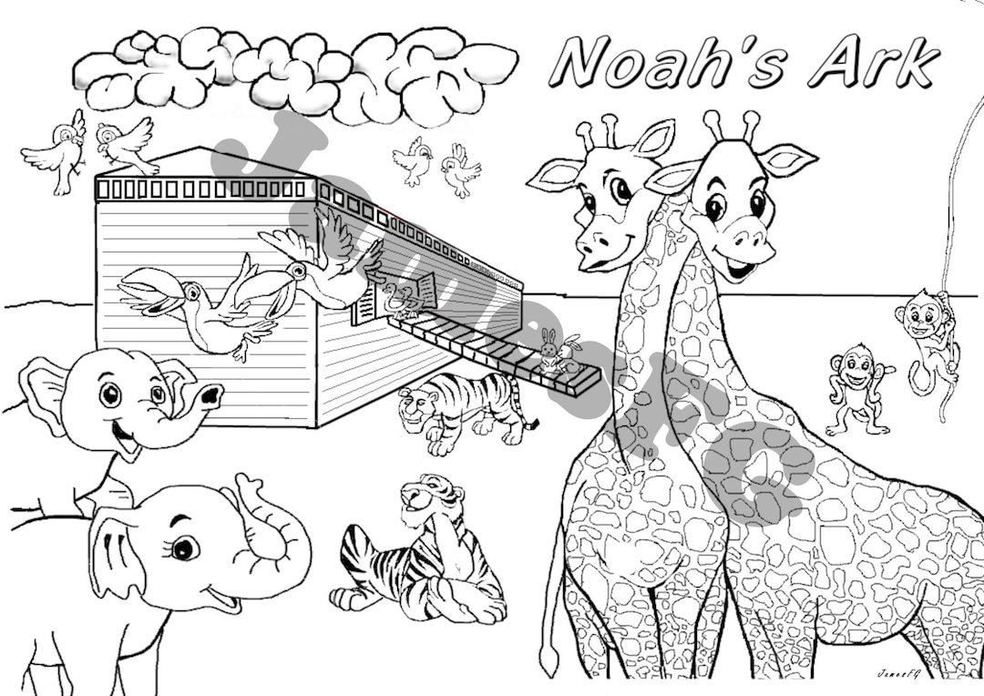 Noah's Ark Coloring Page - the Animals Enter the Boat Before the Flood
