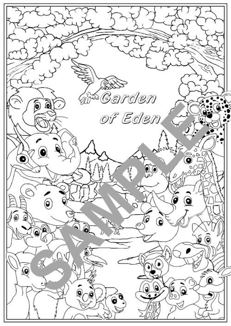 Garden of Eden Animals Cartoon Coloring in Drawing - Etsy