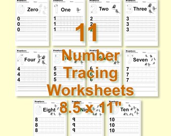 Number Tracing Worksheets for numbers 0 to 10 - one page per numeral. Count the Birds