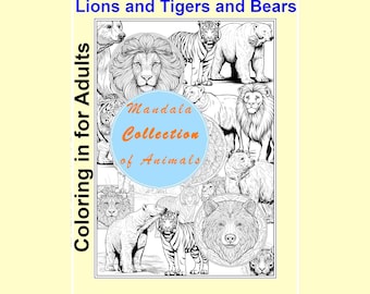 Lions, Tigers & Bears Mandala Coloring Pages – Animal Illustrations (Digital Download)